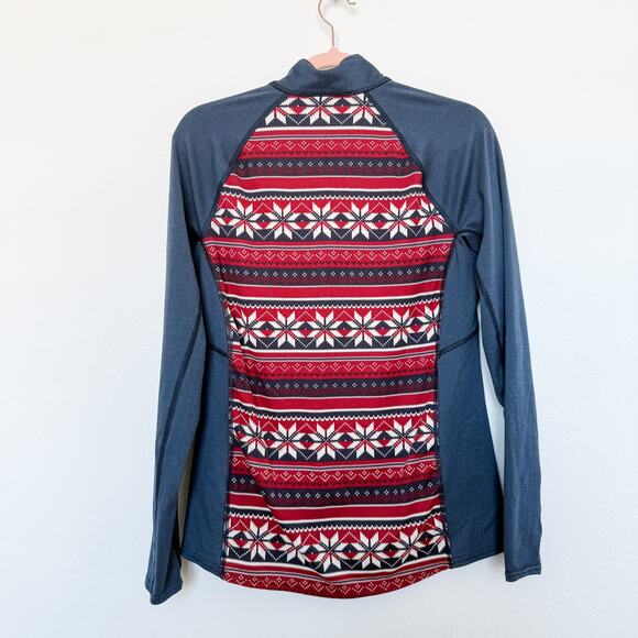 LL Bean Holiday Print Base Layer Long Sleeve Top Red Blue Womens‎ Size Medium - Picture 5 of 5